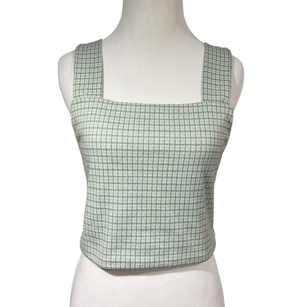 American Eagle Outfitters Women’s M Green Gingham Crop Tank Wide Strap coquette